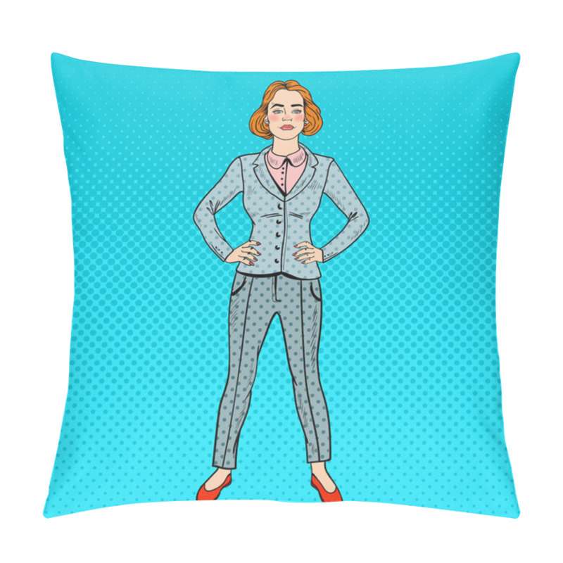 Personality  Pop Art Elegant Confident Successful Business Woman. Vector Illustration Pillow Covers