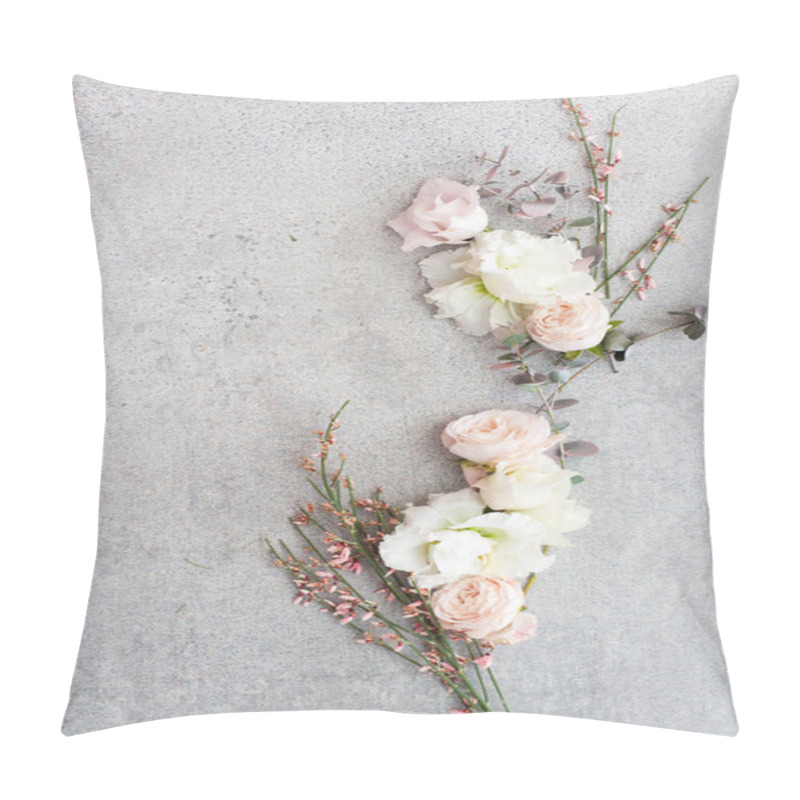 Personality  Tender Spring Flowers On Gray Stone Background, Copy Space. Pillow Covers