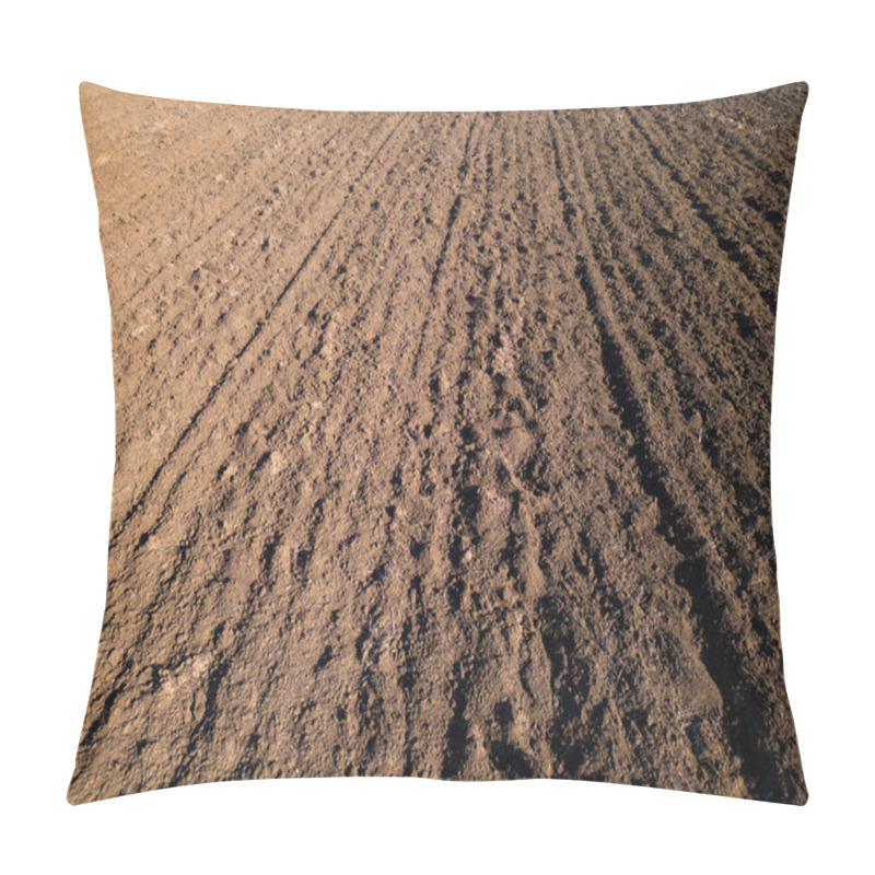 Personality  Freshly Plowed Soil With Evenly Spaced Furrows, Creating A Textured Pattern Across The Surface. The Rich, Earthy Tones And Straight Lines Reflect Agricultural Preparation And Natural Detail. Pillow Covers