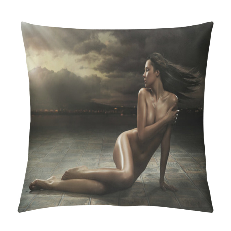 Personality  Brunette Beauty Posing Pillow Covers