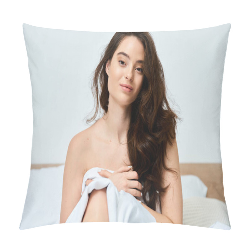 Personality  A Beautiful Young Woman Sits Peacefully In A Cozy Bedroom, Radiating Calm And Grace. Pillow Covers