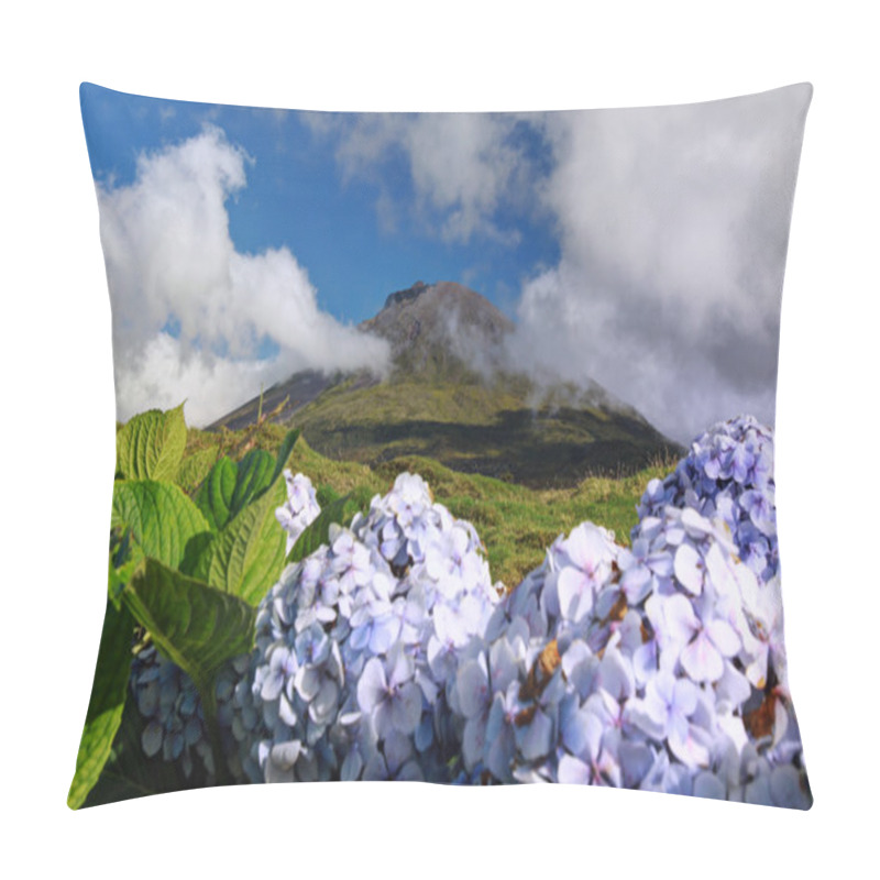 Personality  Hydrangeas In Front Of Volcano Pico - Pico Island, Azores Islands Pillow Covers