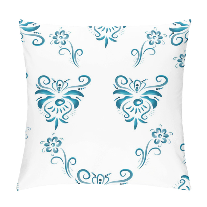 Personality  Floral Ornament In Blue Tones Pillow Covers