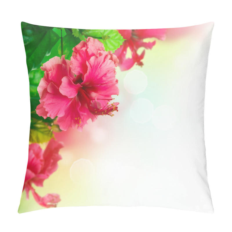 Personality  Hibiscus Flower Border Design Over White Pillow Covers