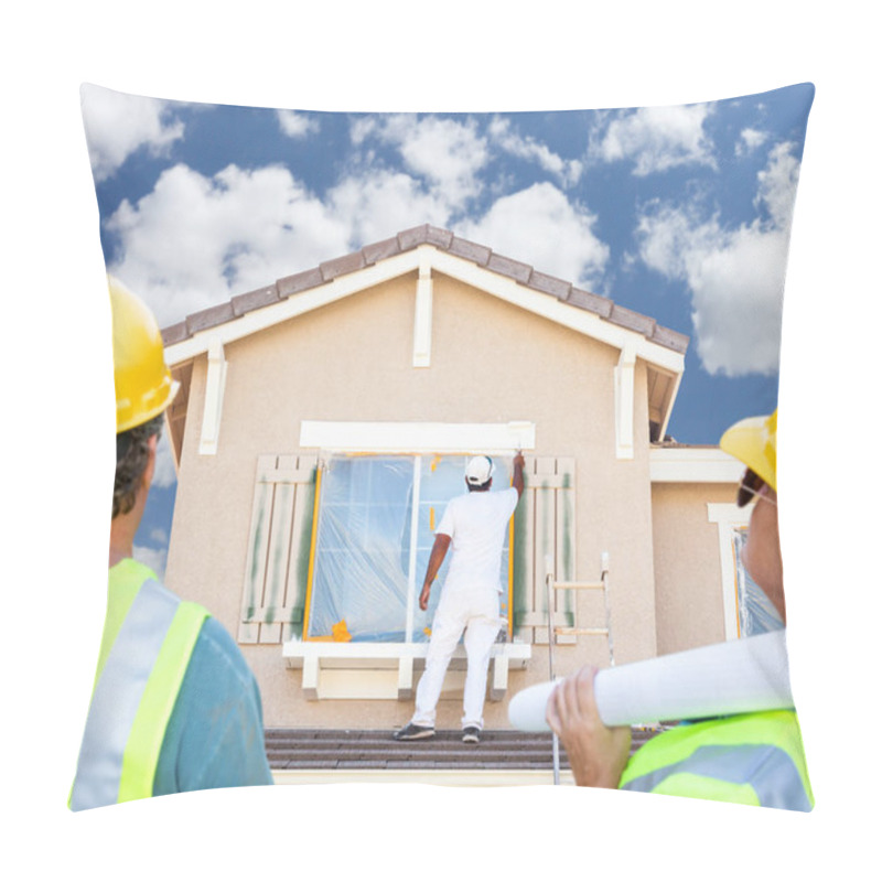 Personality  Male And Female Contractors Overlooking Painter Painting House Pillow Covers