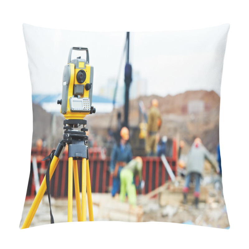 Personality  Surveyor Equipment Theodolite At Construction Site Pillow Covers