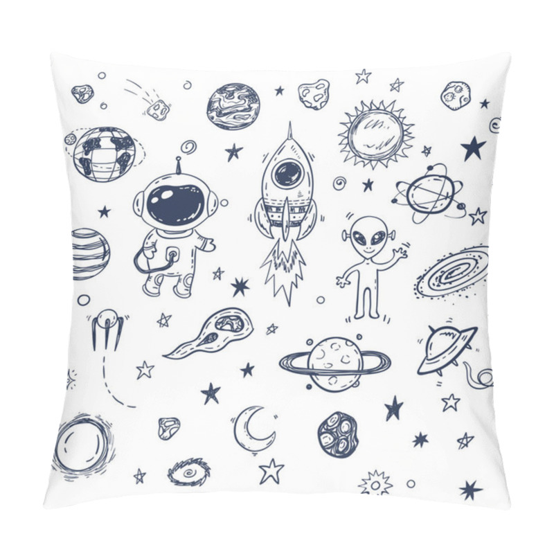 Personality  Doodle Space Travel Set With Rocket, Astronaut, Alien, Planets, Stars Pillow Covers