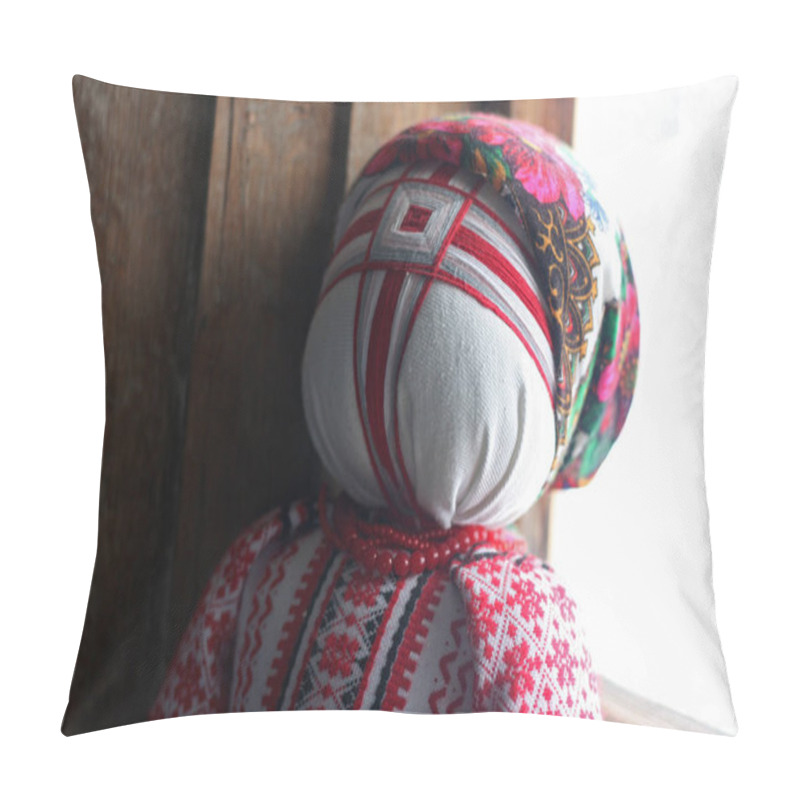 Personality   Ukrainian Motanka Doll On A Background Of Windows And Wood Pillow Covers