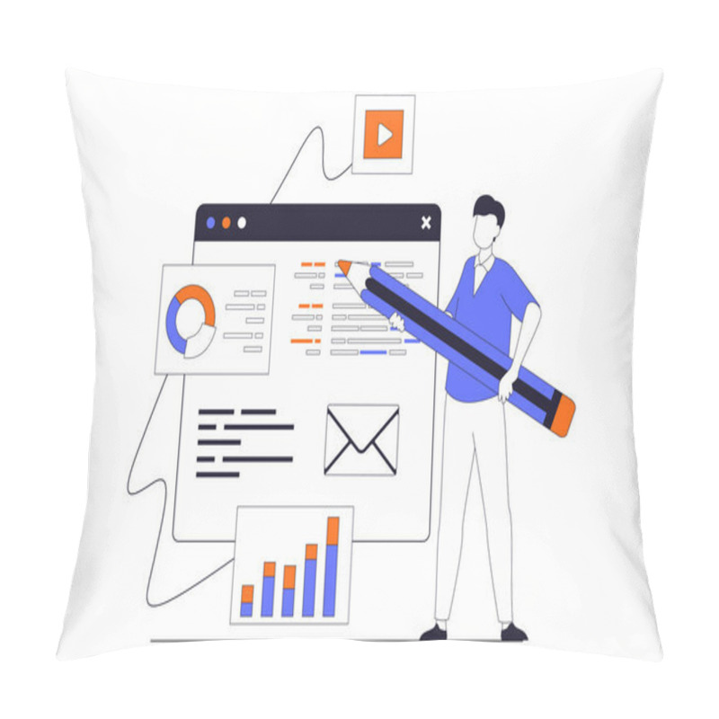 Personality  App Development Concept With People Scene In Flat Outline Design. Man Designing Mobile Application Interface And Working With Content Screen. Illustration With Line Character Situation For Web Pillow Covers