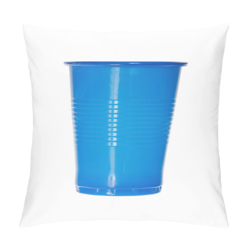 Personality  Close-up Image Of A Blue Disposable Cup Against On White. Pillow Covers