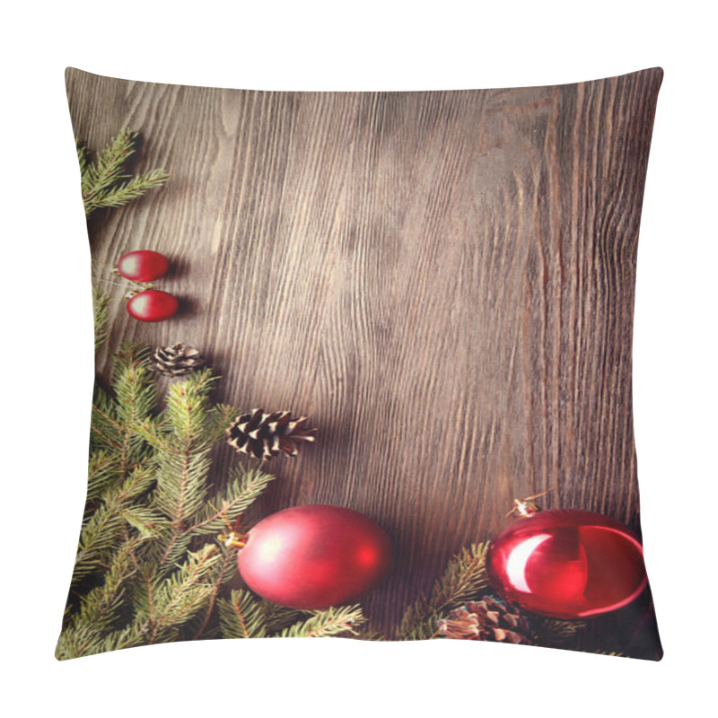 Personality  Christmas Tree And Decorations On Wooden Background  Pillow Covers