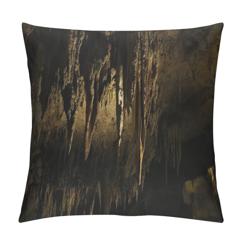 Personality  Picturesque View Of Many Stalactite Formations In Dark Cave Pillow Covers