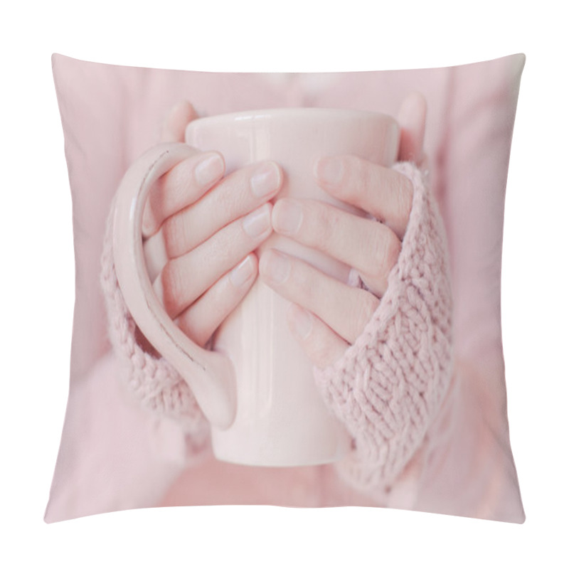 Personality  Tea. Woman Holding Tea Cup. Pillow Covers