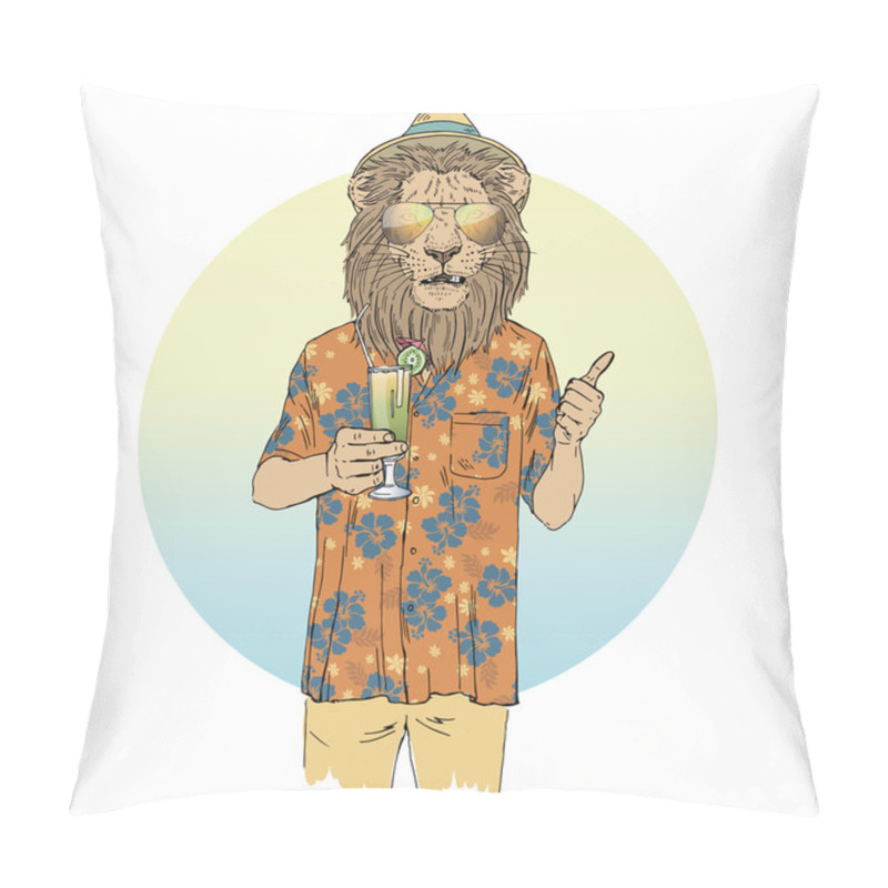 Personality  Lion Dressed Up In Aloha Shirt Pillow Covers