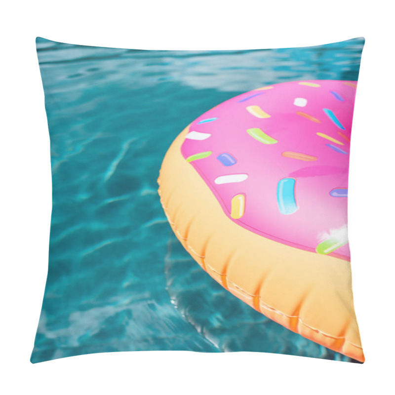 Personality  Close-up Shot Of Inflatable Ring In Shape Of Donut Floating In Swimming Pool Pillow Covers