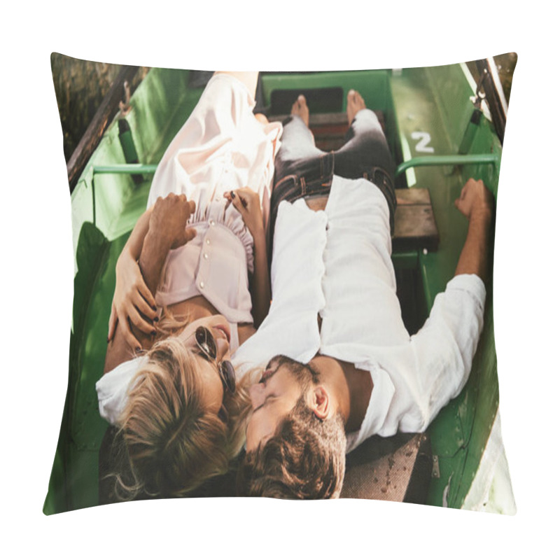 Personality  Overhead View Of Young Couple Looking At Each Other While Lying In Boat Pillow Covers