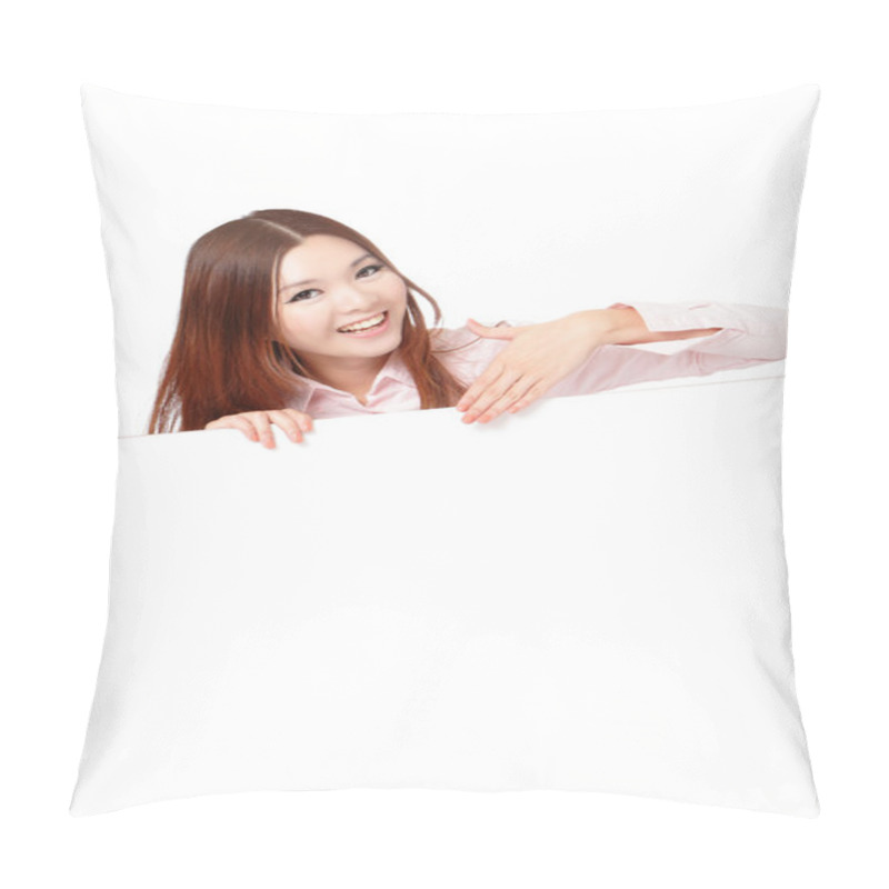 Personality  Business Woman Showing Blank Billboard Pillow Covers