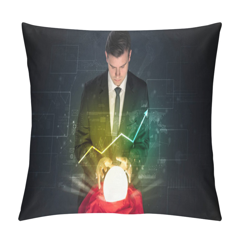 Personality  Businessman Forecast The Future Of The Stock Market With A Magic Ball Pillow Covers