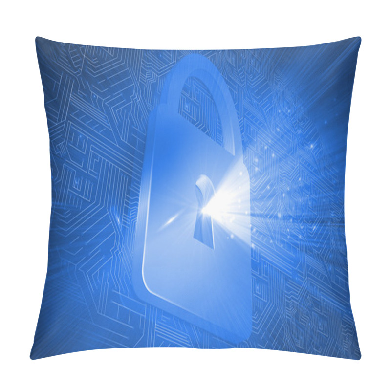 Personality  Glowing Lock On Blue Circuit Background Pillow Covers