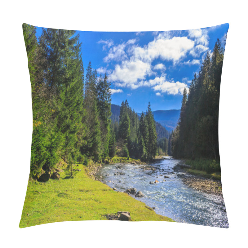 Personality  River Flows By Rocky Shore Near The Autumn Mountain Forest Pillow Covers