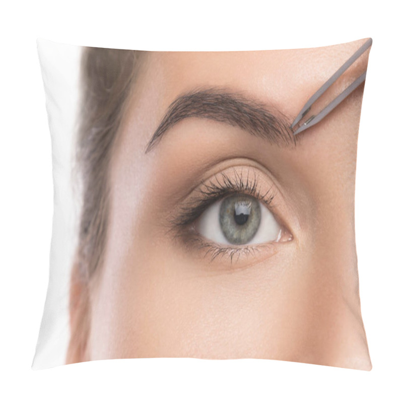 Personality  Close Up View Of Female Face And Eyebrow With Tweezers Pillow Covers