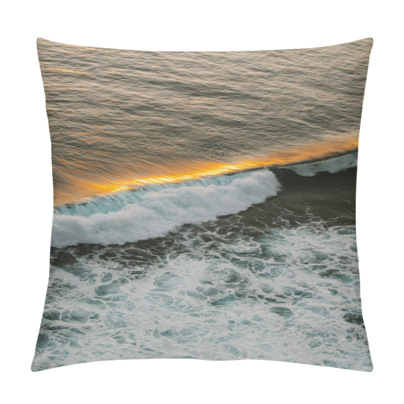 Personality  Golden Sunlight Illuminating Ocean Waves At Sunset. Pillow Covers