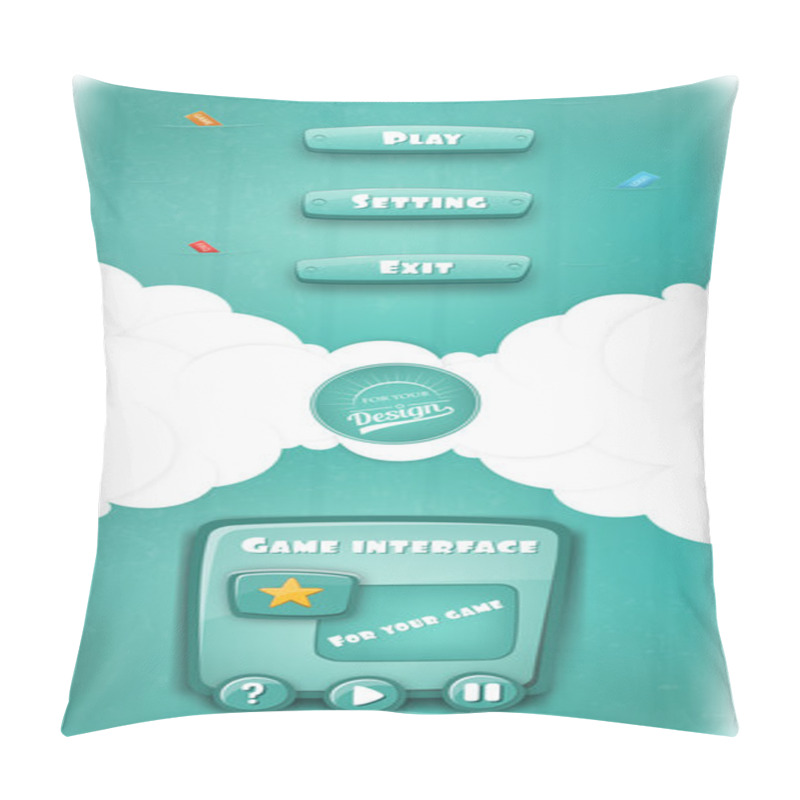 Personality  Abstract Creative Concept Vector Interface Game Design, Resource Bar And Resource Icons For Games. Funny Cartoon Design Ui Game Control Panel Including Text And Buttons Such As Exit, Play, Settings. Pillow Covers