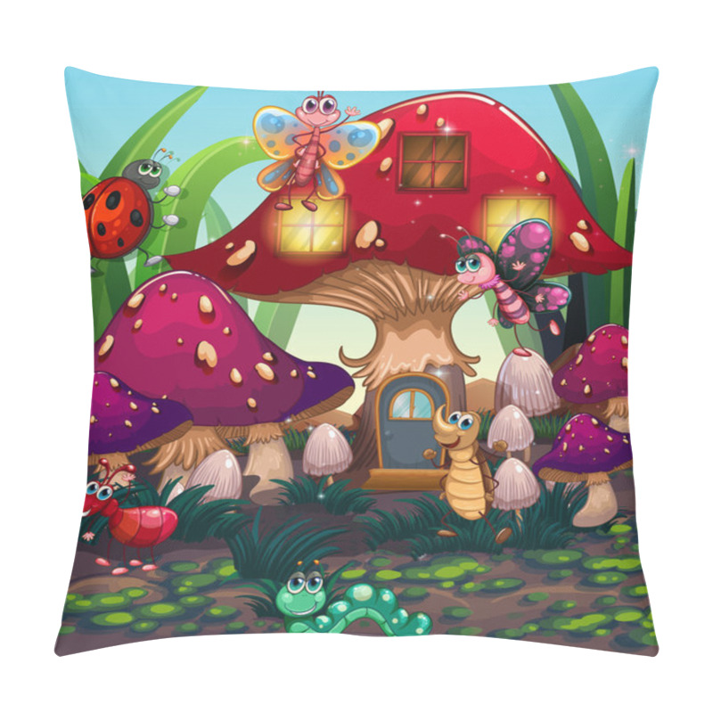 Personality  Different Insects Living In The Mushroom House Pillow Covers