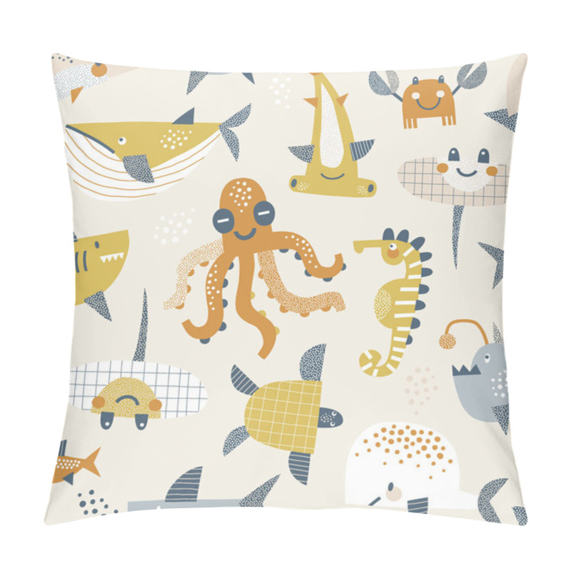 Personality  Underwater Animals Vector Seamless Pattern.  Pillow Covers