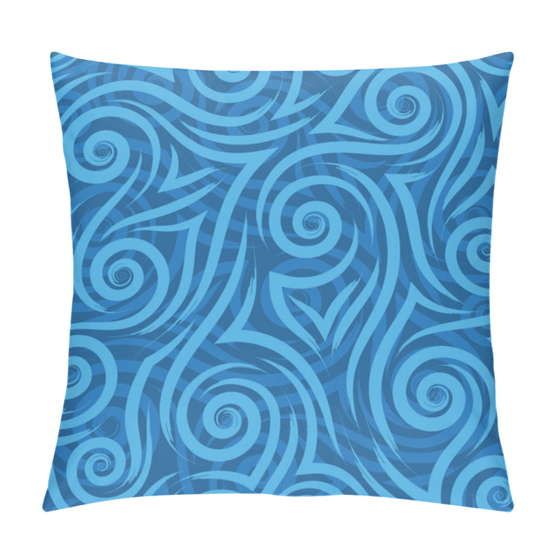 Personality  Blue Graceful Flowing Lines Corners And Spirals On A Blue Background Vector Seamless Pattern.Abstract Wave Texture Or Swirl Vintage Ornament Pillow Covers