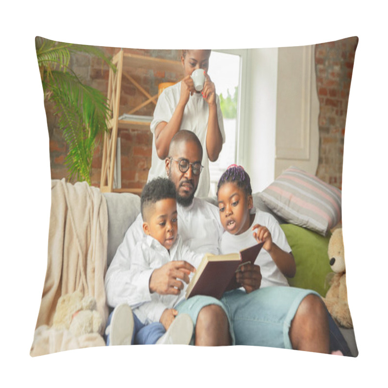 Personality  Young African Family During Quarantine, Insulation Spending Time Together At Home Pillow Covers