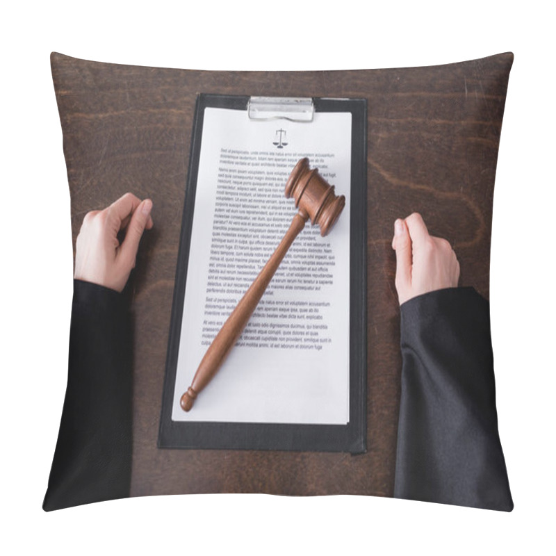 Personality  Top View Of Wooden Gavel On Verdict Near Cropped Judge  Pillow Covers