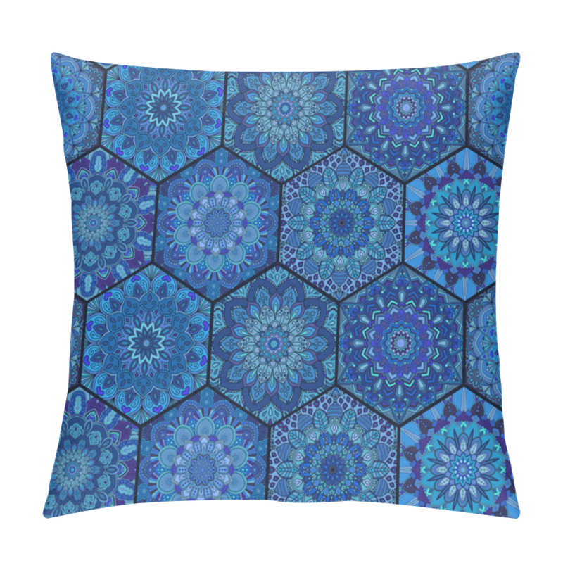 Personality  Tiles Blue Hexagon Mandala Pillow Covers