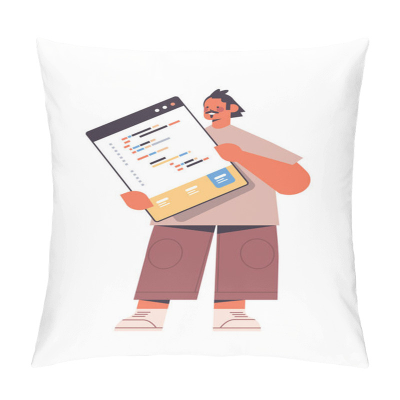 Personality  Male Web Developer Using Tablet Creating Program Code Development Of Software And Programming Concept Pillow Covers