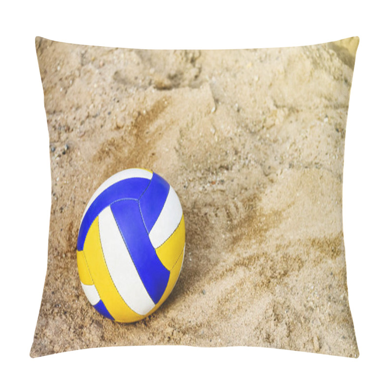 Personality  Vladivostok, Russia - Jule 7: Voleyball On The Beach. Collored Ball On The Pebble. Close-up. Copy Space. Summer Beach Game. Pillow Covers