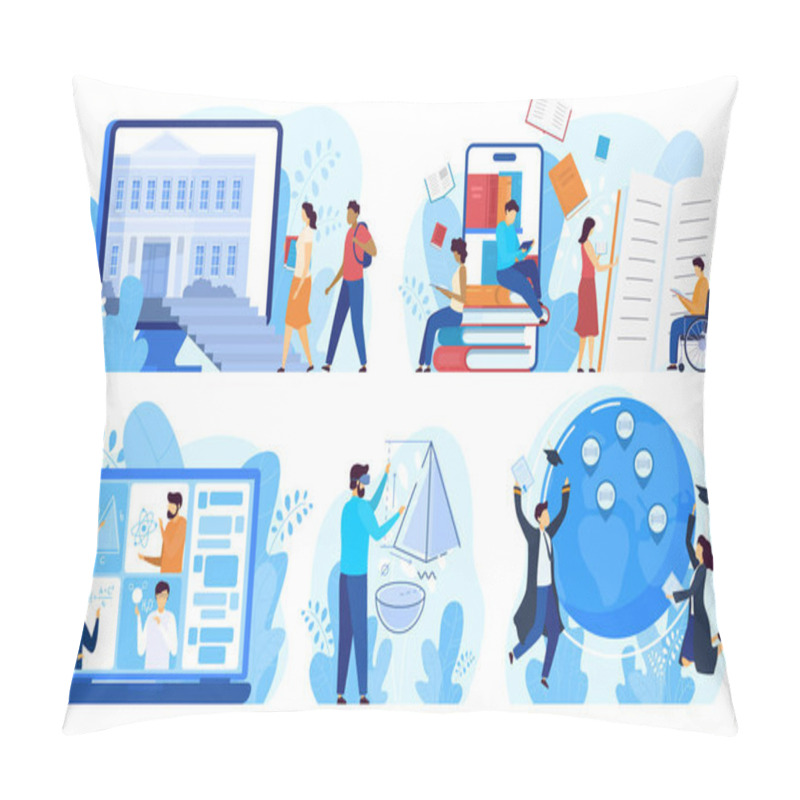 Personality  Distance Education And Online Learning Concept, Vector Illustration Pillow Covers