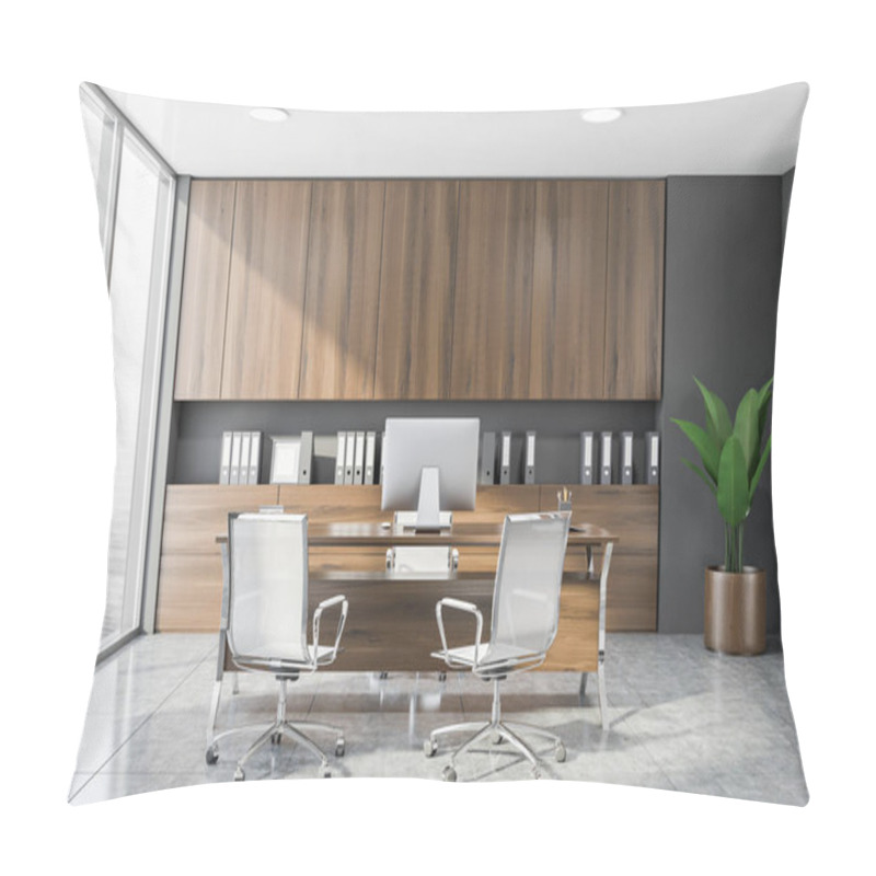 Personality  Stylish Gray And Wooden CEO Office Interior Pillow Covers