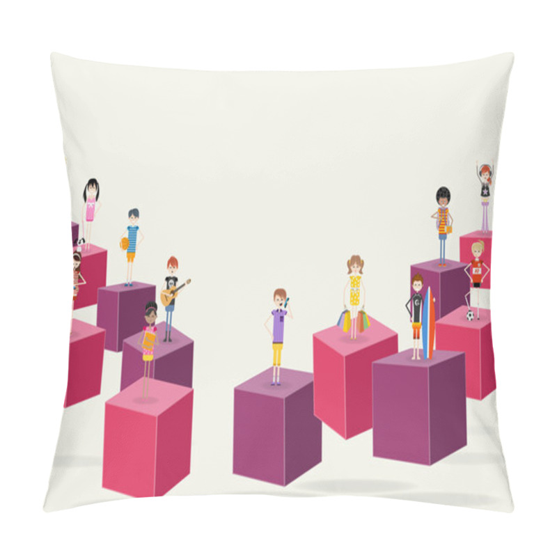 Personality  3d Cubes With Cartoon Teenagers.  Pillow Covers