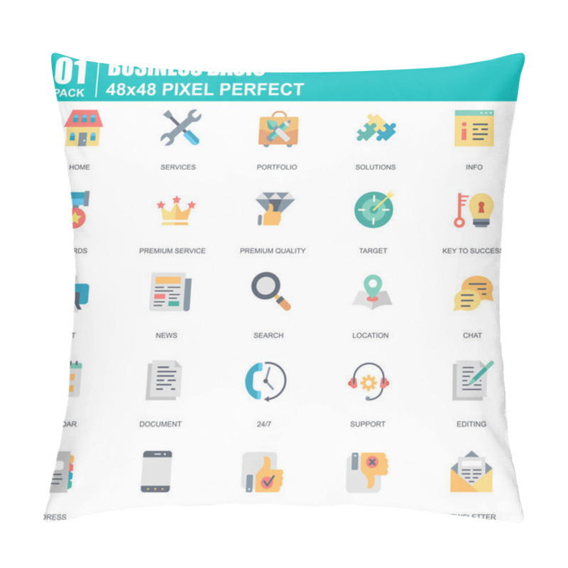 Personality  Flat Basic Icons Set For Website And Mobile Site And Apps. Contains Such Icons As Portfolio, Services, Target, Awards, Support. 48x48 Pixel Perfect. Editable Stroke. Vector Illustration Pillow Covers