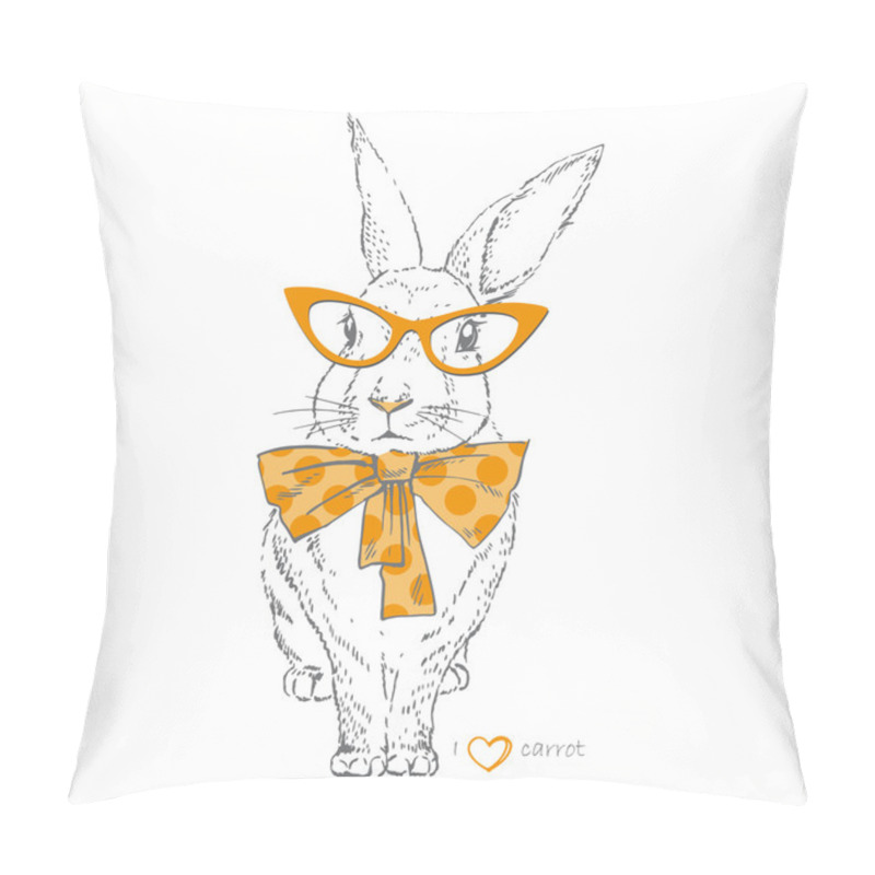 Personality  Vector Illustration Of Bunny In Trendy Glasses And Bow Pillow Covers