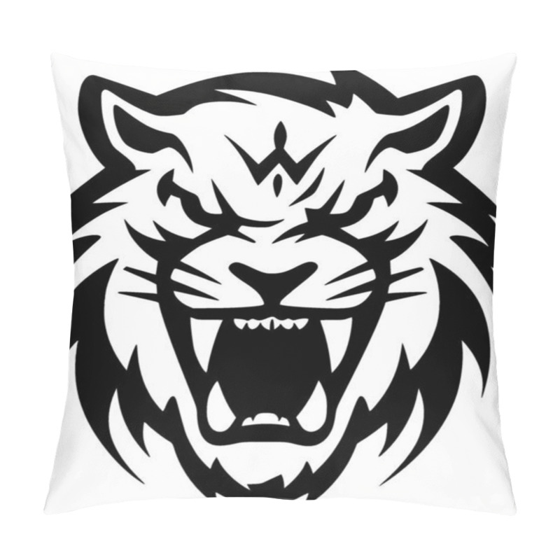 Personality  Tiger - Black And White Vector Illustration Pillow Covers