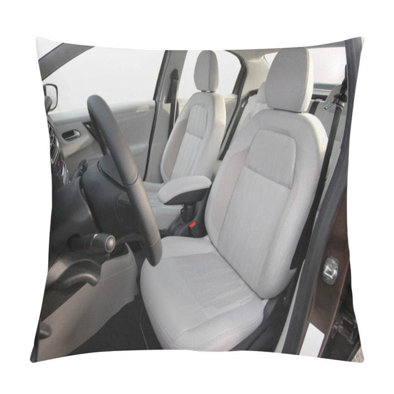 Personality  Interior Of A Modern Car With White Seats Pillow Covers