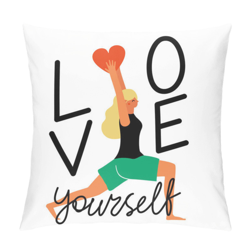 Personality  Vector Illustration With Healthy Lifestyle Woman Doing Exercise  Pillow Covers