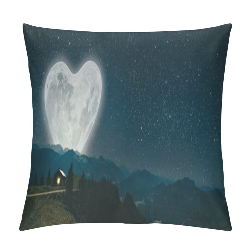 Personality  The Moon Heart-shaped Shines Over The Lovers' House On Valentine's Day  Pillow Covers