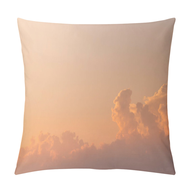 Personality  Romantic Sky Background, Beautiful Fluffy Pink Clouds. Amazing View On The Dramatic Sunset Sky. Natural Textured Wallpaper. Pillow Covers