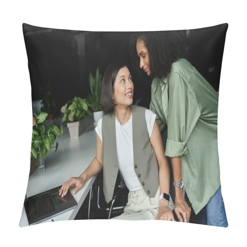 Personality  Two Women In Business Attire Share A Tender Moment At Work. Pillow Covers