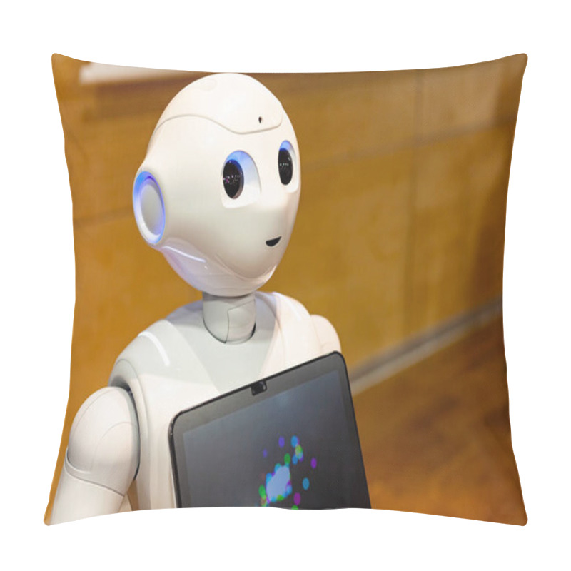 Personality  Pepper - The Japanese Semi Humanoid Robot Assistant Closeup, Portrait . Artificial Intelligence, Modern Human Like Robotics Concept, Camera, Screen Pillow Covers