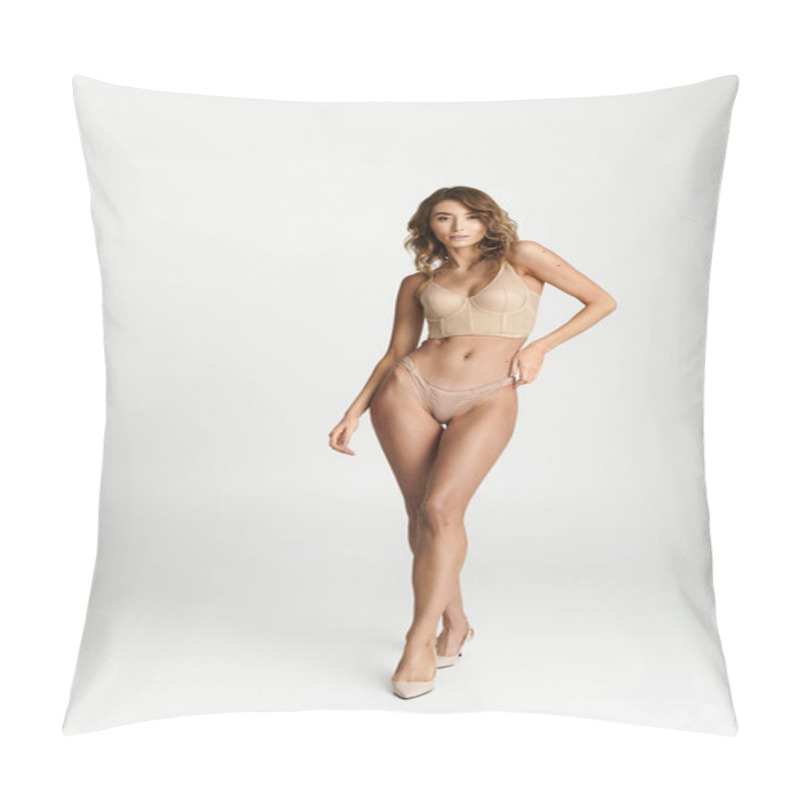 Personality  Young, Beautiful Woman In Chic Lingerie Confidently Showcases Modern Fashion Trends. Pillow Covers