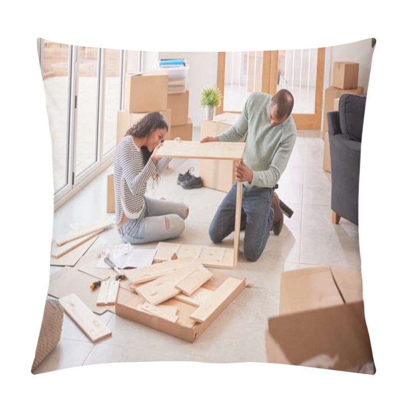 Personality  Couple In New Home On Moving Day Putting Together Self Assembly Furniture Pillow Covers