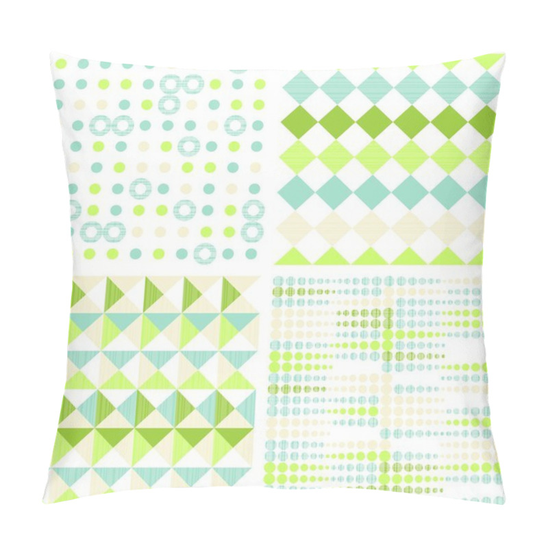 Personality  Set Of Seamless Retro Geometric Paper Patterns In Green White And Turquoise Squares Dots And Circles Pillow Covers